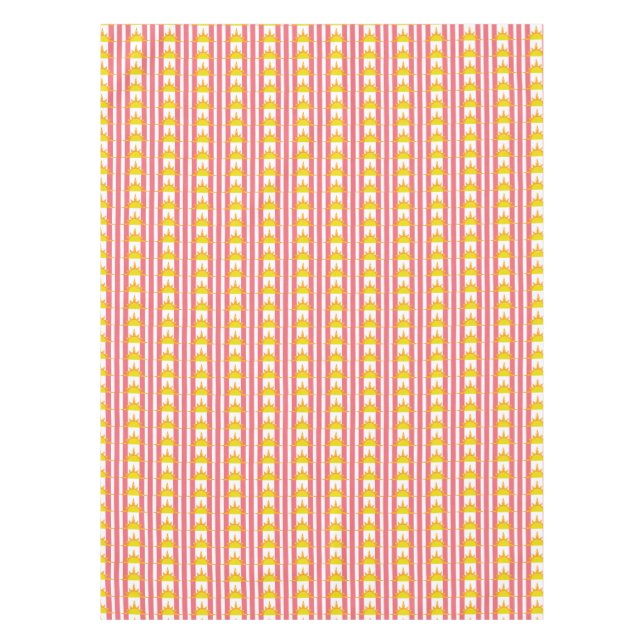 Orange Yellow Suns on Pink Stripes Tablecloth (Front)