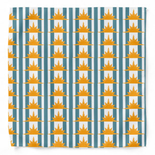 Orange Yellow Suns on Teal Stripes Bandana