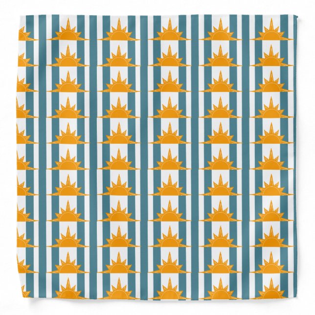 Orange Yellow Suns on Teal Stripes Bandana (Front)