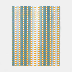 Orange Yellow Suns on Teal Stripes Fleece Blanket