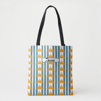 Orange Yellow Suns on Teal Stripes Tote Bag