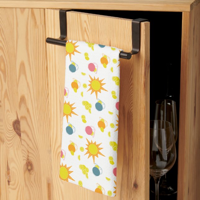 Orange Yellow Suns Pink Teal Pitchers Kitchen Towel (Thirds Fold)