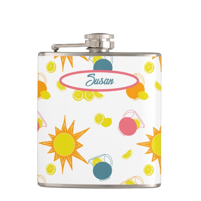Orange Yellow Suns Teal Pink Lemonade Pitchers Flask (Front)