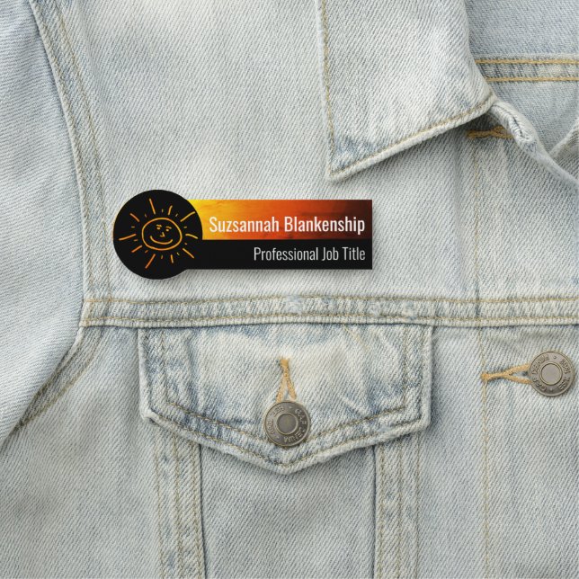 Orange Yellow Sunset Art and Happy Face Name Tag (In Situ)