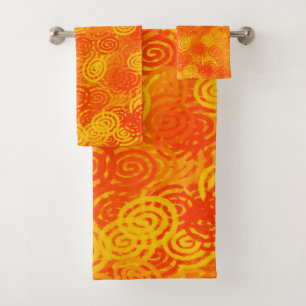 Orange Yellow Swirls Pattern Bath Towel Set