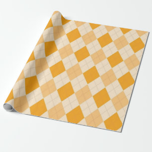 Orange Yellow Tan Argyle Plaid Design Wrapping Paper