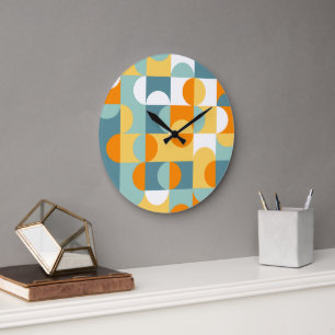 Orange Yellow Teal Blue Seafoam Retro Art Pattern Large Clock