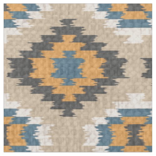 Orange Yellow Teal Blue Taupe Brown Ethnic Look Fabric