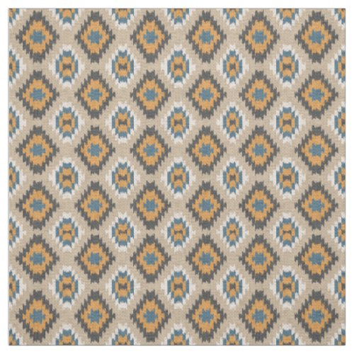 Orange Yellow Teal Blue Taupe Brown Ethnic Look Fabric