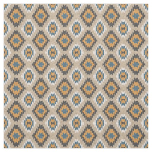 Orange Yellow Teal Blue Taupe Brown Ethnic Look Fabric