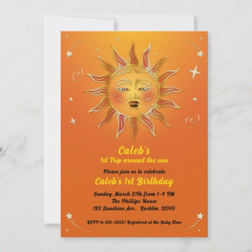 Orange Yellow Trip Around the Sun 1st Birthday  Invitation