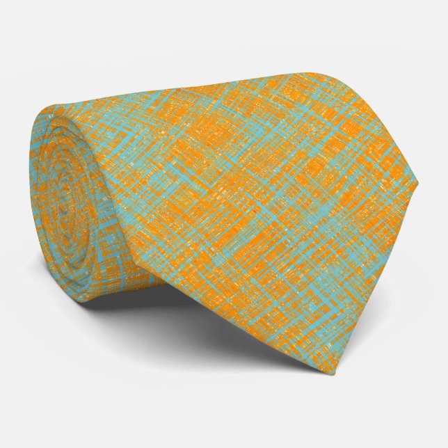 Orange Yellow Turquoise Blue Modern Pattern Neck Tie (Rolled)