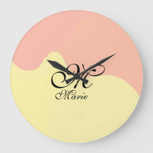 Orange yellow watercolor retro add your monogram  large clock