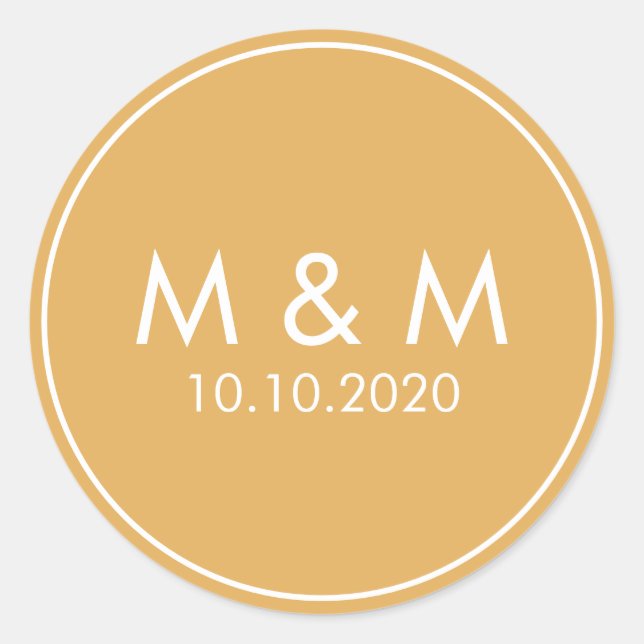 Orange Yellow  Wedding Classic Monogram Classic Round Sticker (Front)