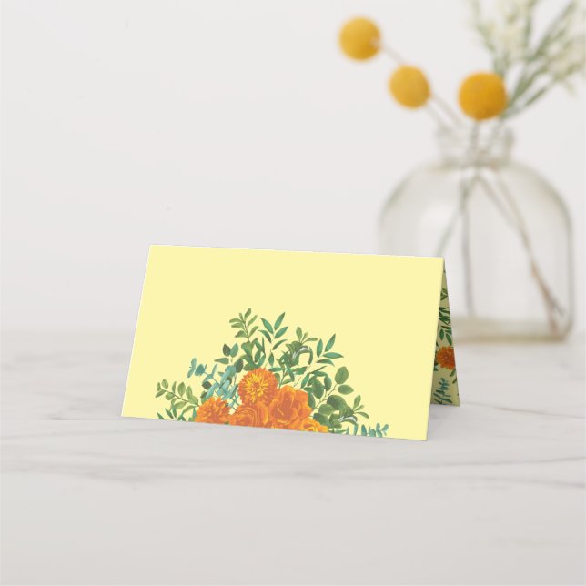 Orange Yellow Wedding Roses Spring Place Card (Front)