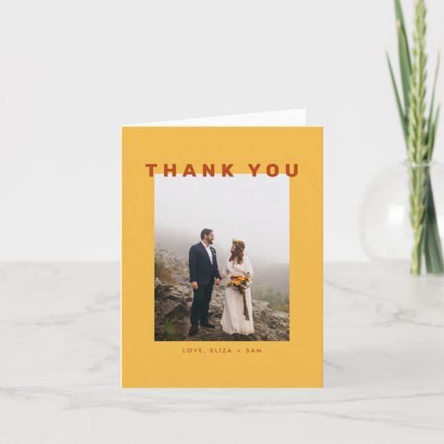 Orange + Yellow Wes Anderson Photo Thank You Card (Front)