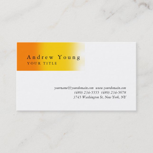 Orange Yellow White Professional Business Card (Front)