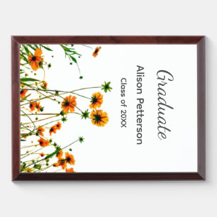 Orange yellow wildflowers modern graduatie rustic award plaque