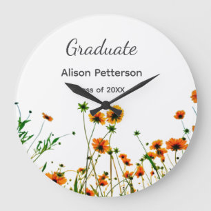 Orange yellow wildflowers modern graduatie rustic large clock