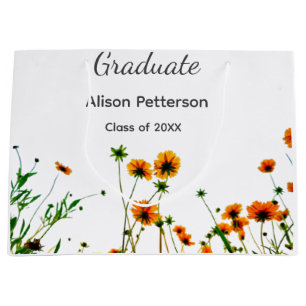Orange yellow wildflowers modern graduatie rustic large gift bag