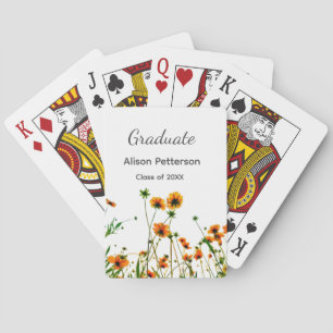 Orange yellow wildflowers modern graduatie rustic poker cards