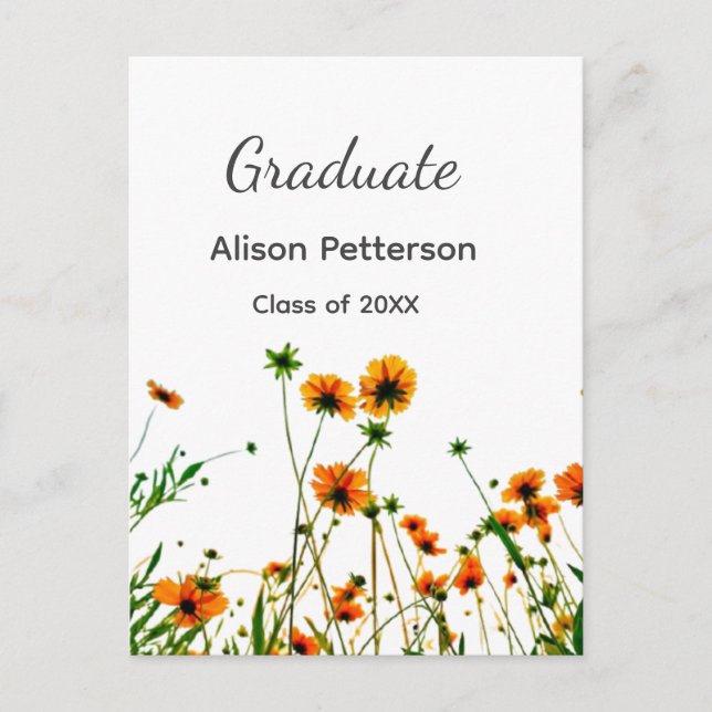 Orange yellow wildflowers modern graduatie rustic postcard (Front)