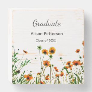 Orange yellow wildflowers modern graduatie rustic wooden box sign