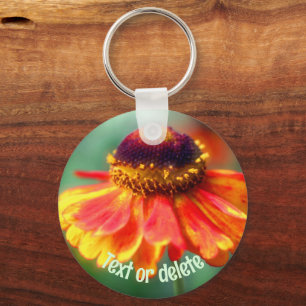 Orange Yellow Zinnia Daisy Flower Personalized Keychain