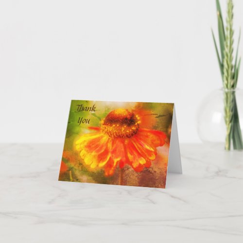 Orange Yellow Zinnia Flower Art Thank You Card