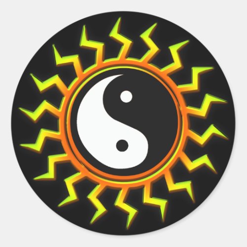 Orange Yin Yang Balanced Sun Classic Round Sticker