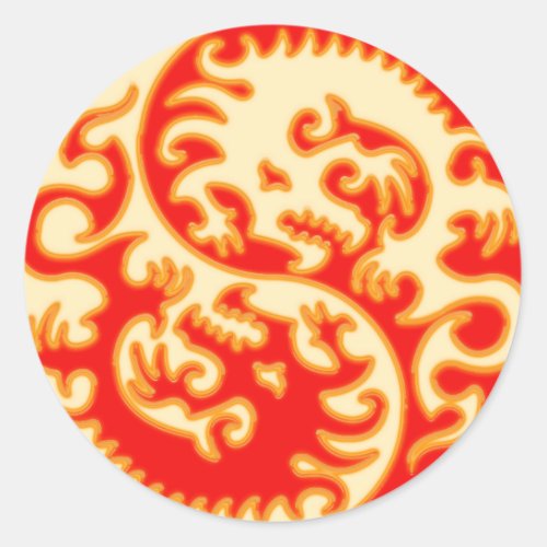 Orange Yin Yang Dragon Classic Round Sticker