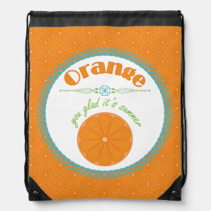Orange You Glad It's Summer with Blue Border Drawstring Bag