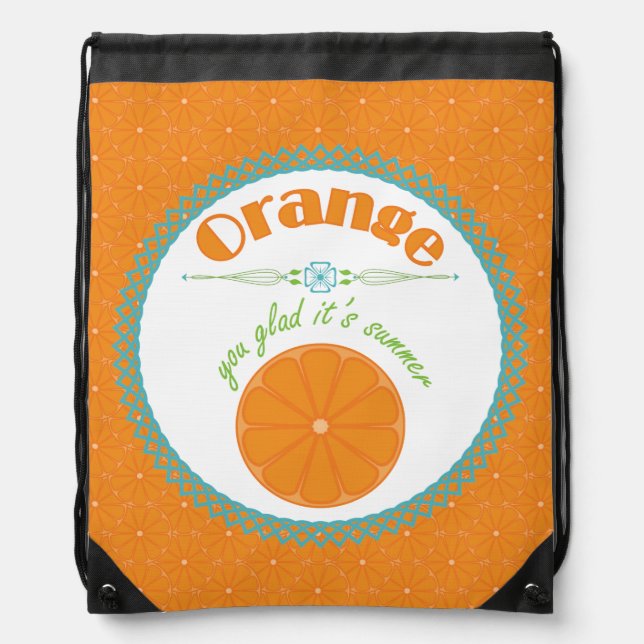 Orange You Glad It's Summer with Blue Border Drawstring Bag (Front)