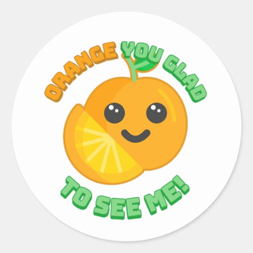 Orange you glad to see me Cute orange cartoon Classic Round Sticker