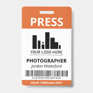Orange Your Logo Bar Code Press ID Badge