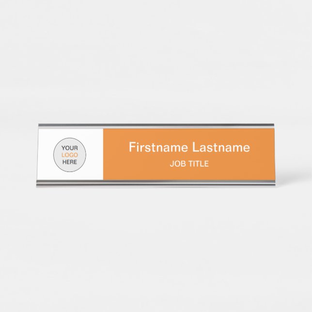 Orange Your Logo Modern Desk Name Plate (Front)