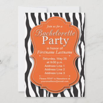 Orange Zebra Print Bachelorette Party Invitations by rheasdesigns at Zazzle
