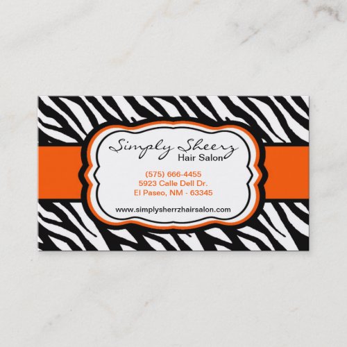 Orange Zebra Print Hair Salon Business Card