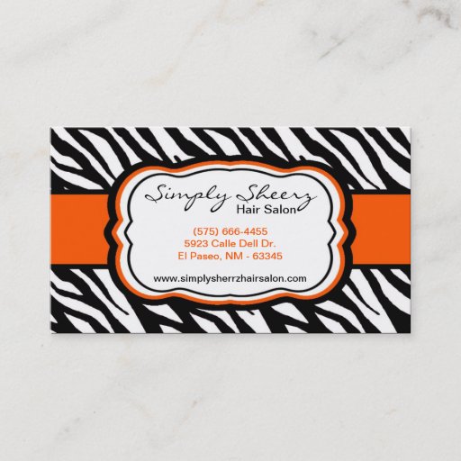 Customizable Orange Zebra Print Hair Salon Business Card