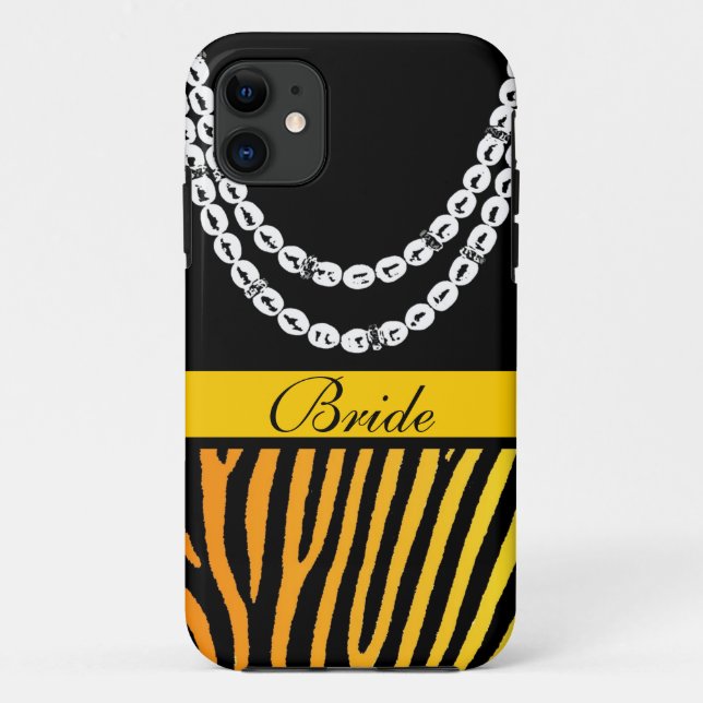 Orange zebra stripes bride pearls iphone 5 case (Back)