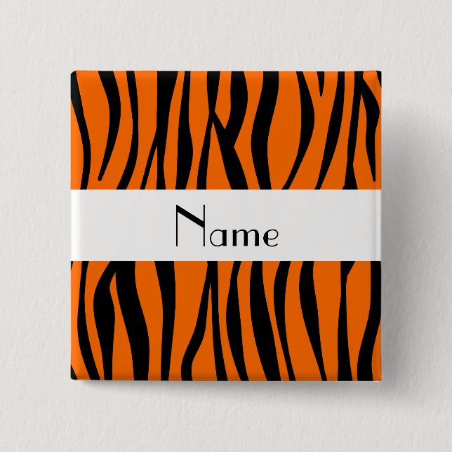 Orange zebra stripes white stripe pinback button (Front)