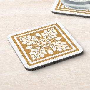 Orange Zest Acorn and Leaf Tile Design Beverage Coaster