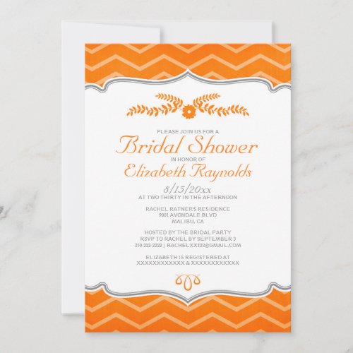 Orange Zigzag Bridal Shower Invitations