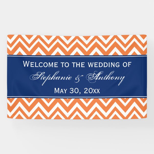Orange Zigzag Pattern With Royal Blue Wedding Banner