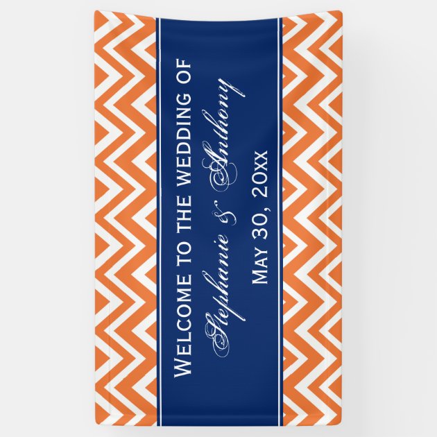 Orange Zigzag Pattern With Royal Blue Wedding Banner