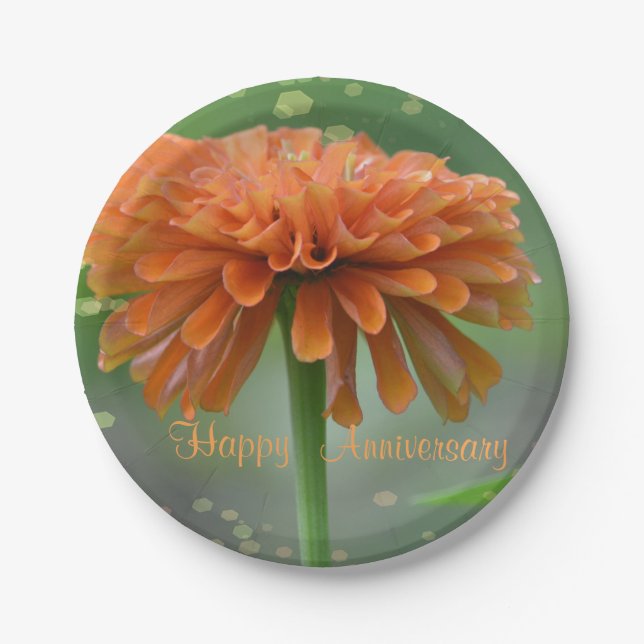 Orange Zinnia Anniversary Plate (Front)