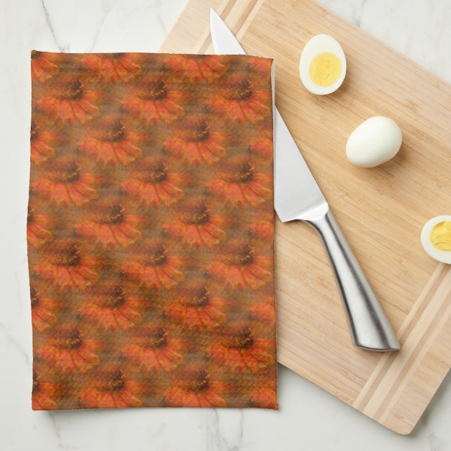 Orange Zinnia Daisy Flower Nature Art Pattern   Kitchen Towel (Quarter Fold)