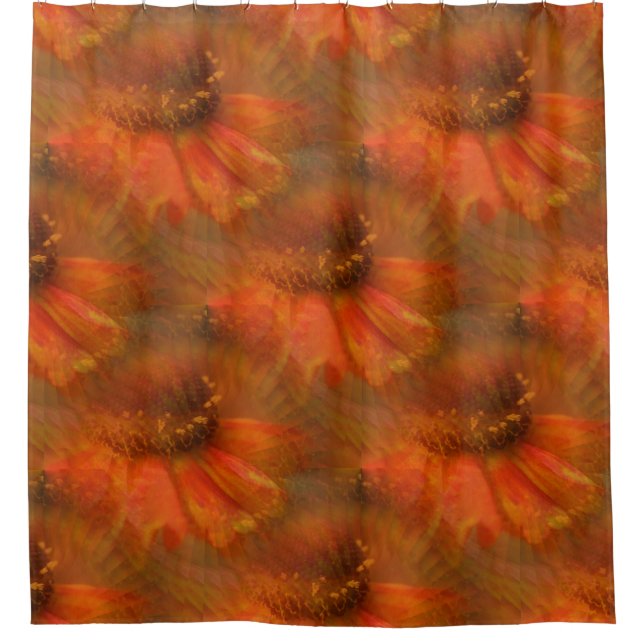 Orange Zinnia Daisy Flower Nature Art Pattern  Shower Curtain (Front)