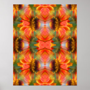 Orange Zinnia Flower Abstract   Poster