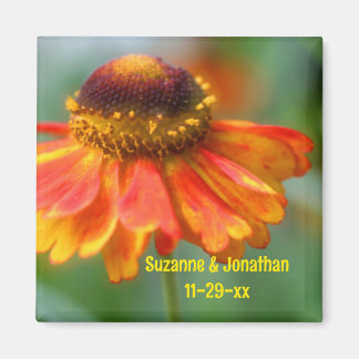 Orange Zinnia Flower Personalized Wedding Magnet